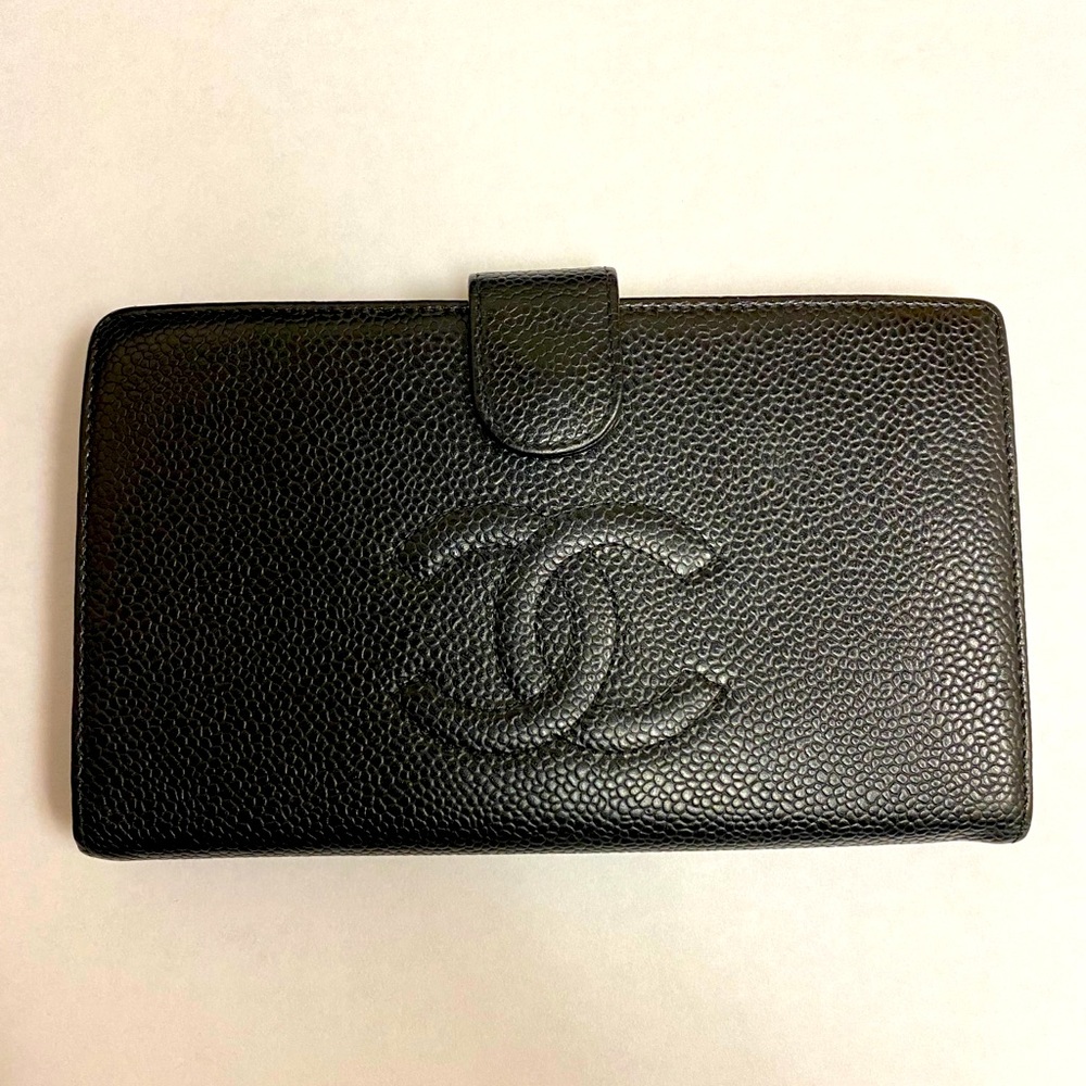 Chanel Long Black Leather Caviar Wallet